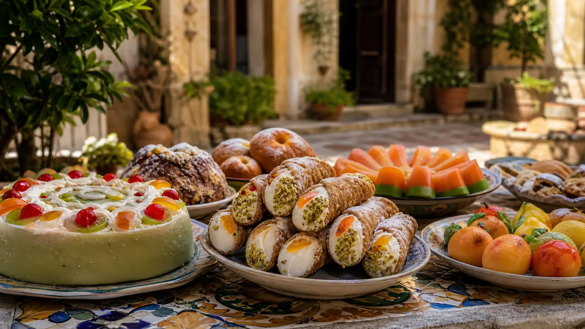 Dolci tipici di Palermo: cannoli, cassata, frutta martorana e gelo — fotografia editoriale DOL MAG