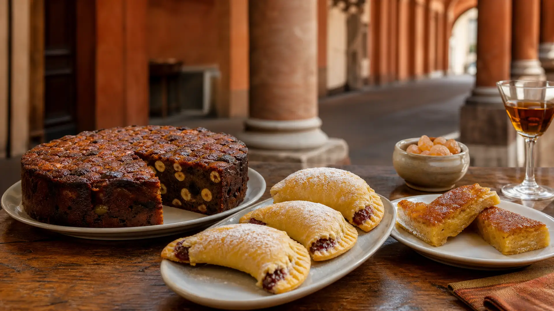 Dolci tipici di Bologna e dell’Emilia: certosino, torta di riso e raviole — fotografia editoriale DOL MAG